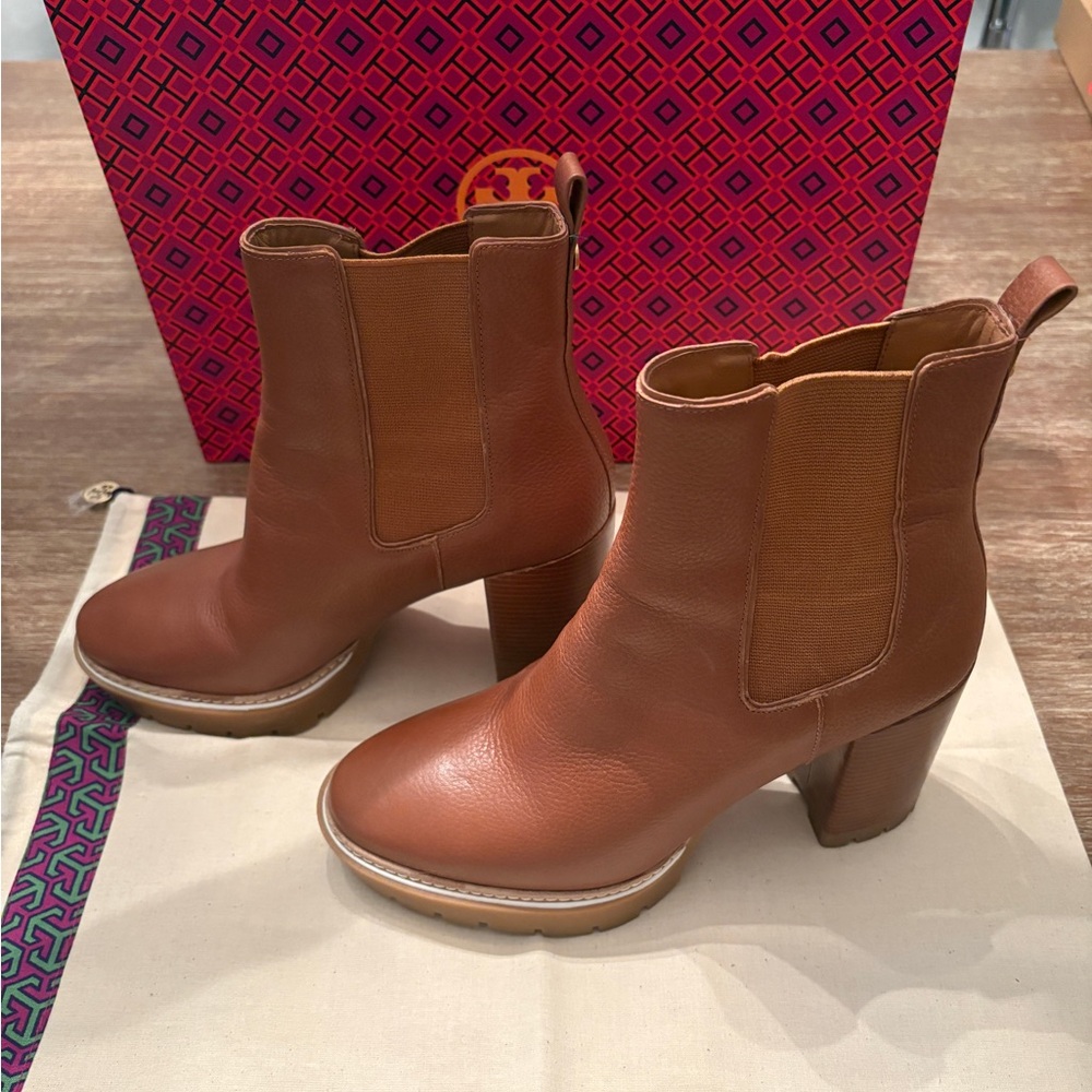 Tory Burch Tan Leather Heeled Boots
